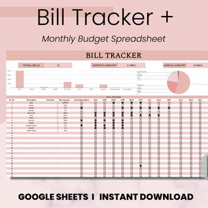 Bill Tracker Google Sheets Spreadsheet Template, Monthly Budget Planner, Finance, Expense and Savings Tracker, Easy Bills Payoff Template