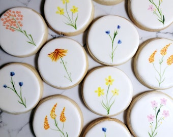 Flower Watercolor Sugar Cookies, Wildflower Cookies, Wedding Cookies, Mother's Day Cookies