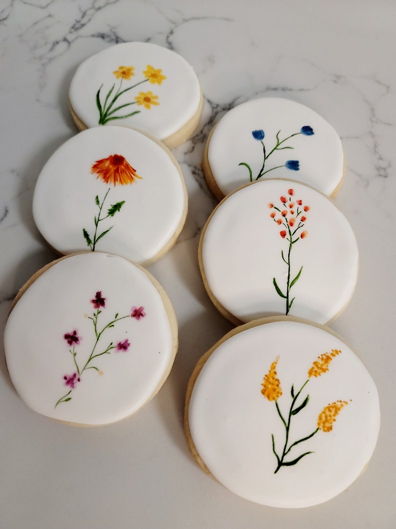 Flower Watercolor Sugar Cookies Wildflower Cookies Etsy