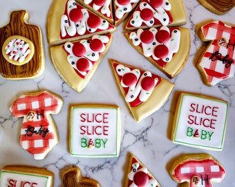 Slice Slice Baby Cookies, Pizza Party Sugar Cookies, Pizza Birthday Cookies