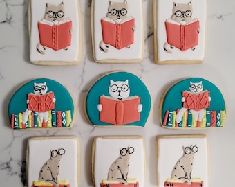 Cats Reading Sugar Cookies, Cat Cookies, Book Cookies