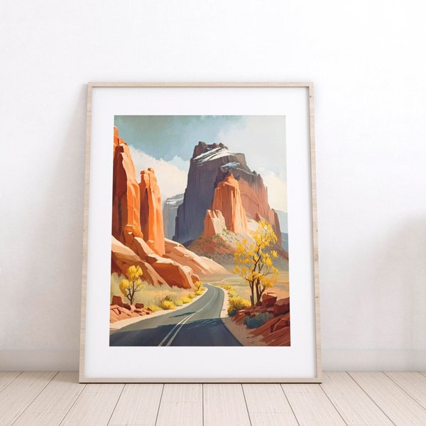 Capitol Reef National Park Utah Landscape Painting, Mountain Art, Southwest Art, Desert Landscape Print, Rustic Wall Decor