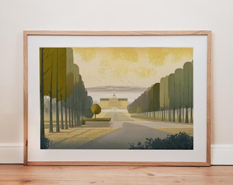 Chateau de Versailles Aquarell Wand Kunst Druck Vintage Malerei Wand-Dekor druckbare Kunst Wand Drucke Wand-Dekor