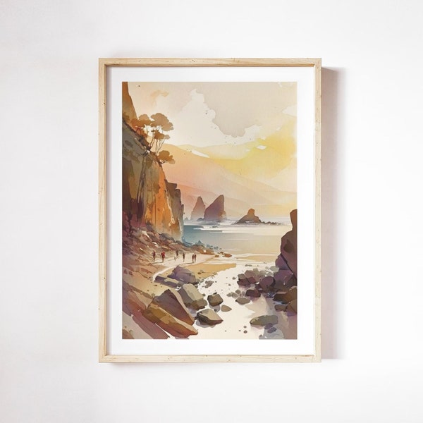 Elafonissi Beach Crete Greece Watercolor, Bold Colors, Coastal Wall Art, Island Painting, Mediterranean Decor