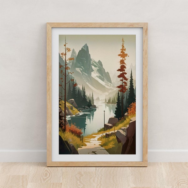 Swiss National Park Watercolor Art Print, Alps Landscape Painting, Mountain Wall Art, Nature Photography, European Decor