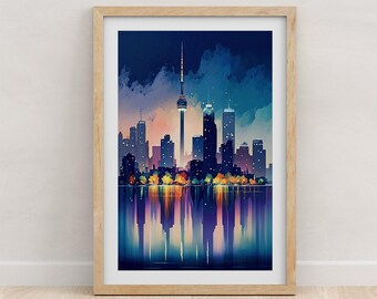 Toronto City Skyline Watercolor Art, Cityscape Painting, Canadian Wall Art, Urban Decor, Contemporary Art