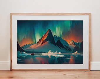 Aurora Borealis Yukon  Watercolor  Northern Lights Printable  Nature Digital Print  Sky Print  Landscape Art  Printable Wall Art Decor