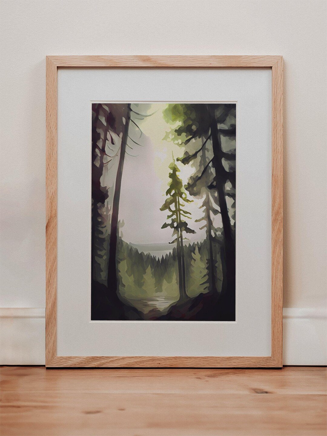 Watercolor Forest Green Painting Nature Wall Art Botanical Decor Plant