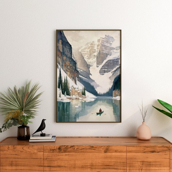 Lake Louise Banff Alberta Canada Aquarelle Art, Photographie de paysage canadien, Art mural de montagne, Nature Print, Wilderness Art