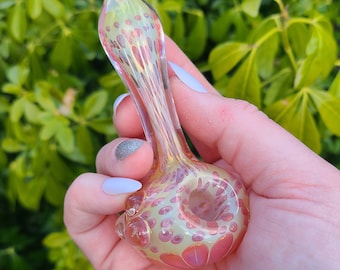 Inside Out Gold Fumed Glass Dotted Spoon with Flower