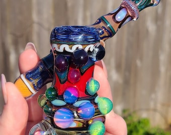 Signature Heady Sidecar with 2 red/blue/black/silver glitter reversals, UV glass, UV milli, large opal, glitter glass and so much more