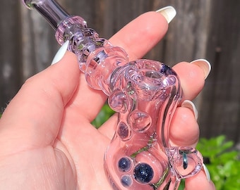 Handmade Translucent Pink, Purple, Grey, Teal, or Blue hammer pipe with opal!