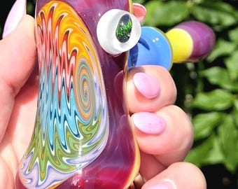 Heady Glass Hammer Pipe | PNW Hand Blown Borosilicate | Wig Wag Reversal & Multi-Color Opal