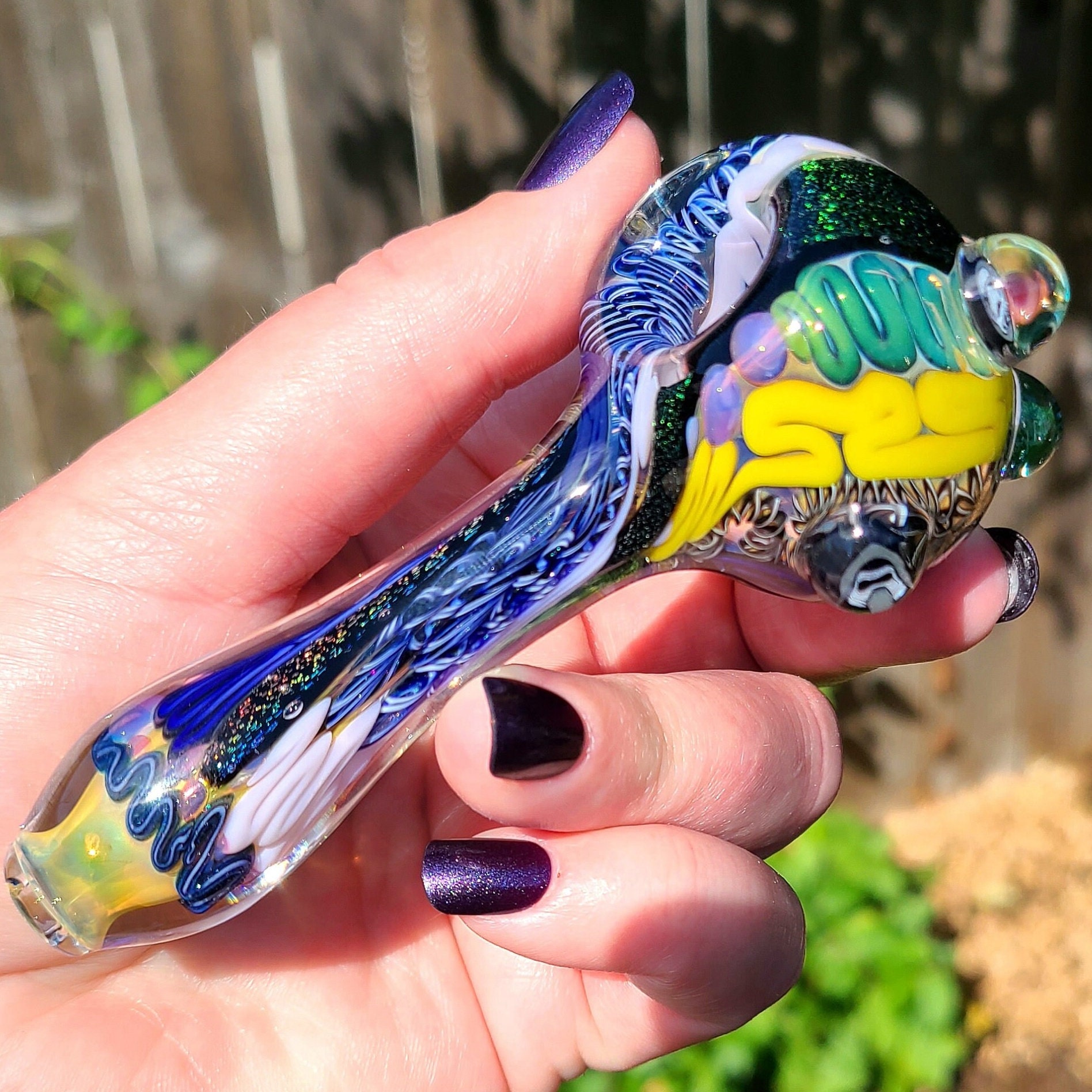 Inside Out Color Glass Spoon With Dichroic Bands, Gold/silver