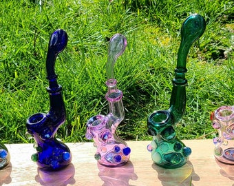 Hand Blown Sherlock Pipe: UV Reactive Glass with Opal Accents