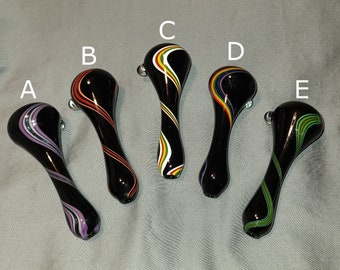 Black One Hitter, Black Chillum with Rasta, Rainbow, Red, Green or Purple Color Line.