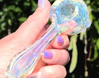 Inside Out Silver Fumed Glass Dotted Spoon with Flower