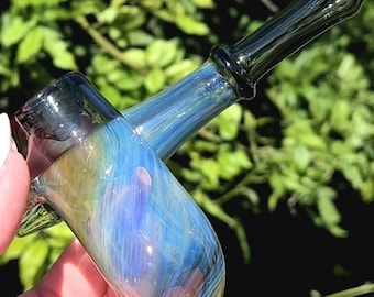 Gold and Silver Fumed Sidecar Pipe with Large Opal Accent