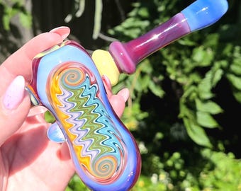 Handmade Sidecar w/Red, Blue and Yellow Borosilicate Glass - a Large Opal - and an Intricate Reversal