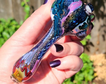 Inside Out Color Glass Spoon with Dichroic Bands, gold/silver fuming and milli options