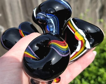 Handmade Glass Sherlock Pipe - Swirl & Glitter Lines - Hand Blown - Customization available