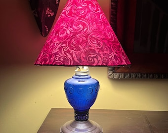 Electrified Cobalt Blue Kerosene Lamp with Magenta Shade