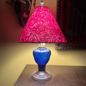 Electrified Cobalt Blue Kerosene Lamp with Magenta Shade