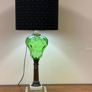 Vintage Green Thumbprint and Brass Lamp