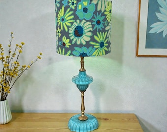 Small Painted Turquoise Blue Glass Lamp