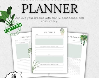 Ultieme planner voor het behalen van doelen | Werkboek voor het stellen van doelen met plantenthema | Productiviteits- en gewoontetracker | Digitale download