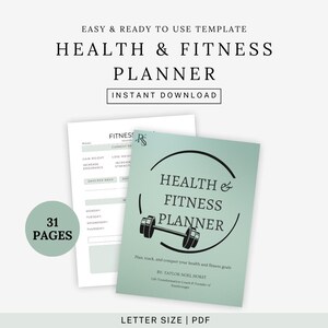 Health and Fitness Planner | Workout Tracker and Meal Planner | Weight Loss Journal | Wellness and Habit Tracker | Digital Download