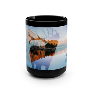 Sawtooth Elk Black Coffee Mug, Elk Tea Mug, Cabin Mug, Adventure Mug, Outdoors Mug, Wildlife Mug, Deer Mug