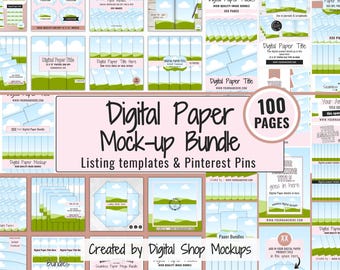 Vierkante digitale papieren mockupbundel, bewerkbare Etsy-listingsjablonen, slepen en neerzetten Canva digitaal product Pinterest-pin, Etsy Shop Marketing
