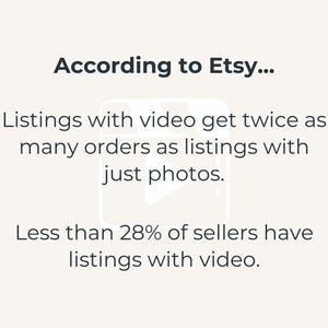 According to Etsy, listings with video get twice as many orders as listings with just photos.  Less than 28% of sellers have listings with video.