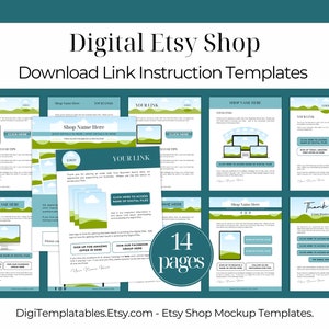 Plantilla de enlace de descarga para tienda digital de Etsy, maqueta de arrastrar y soltar de Canva, plantilla de listado de productos descargable, vende productos imprimibles en Etsy