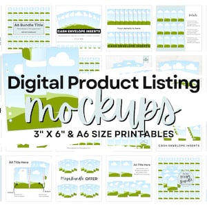 Bundle di mockup di prodotti digitali, inserto per raccoglitore A6, sfida per il risparmio di buste in contanti, modello di mockup stampabile Etsy, modifica in Canva
