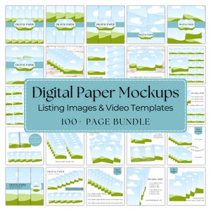 Bundle di mockup di carta digitale, modello di mockup di inserzione Etsy in carta senza soluzione di continuità, confezione quadrata, stampabile con lettere USA, mockup di video animato