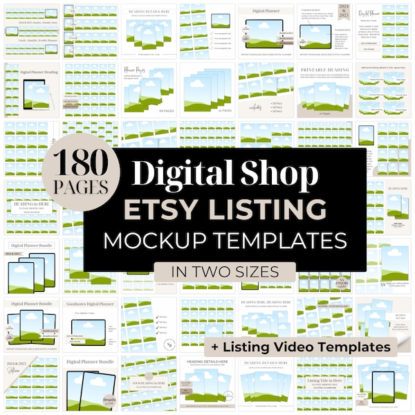 Canva Editable Etsy Listing Mockup Bundle, Downloadable Digital Product Mockup Template, Animated Canva Video, Sell Printables on Etsy