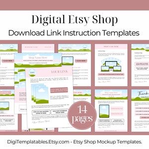 Plantilla de enlace de descarga para tienda digital de Etsy, maqueta de arrastrar y soltar de Canva, plantilla de listado de productos descargable, vende productos imprimibles en Etsy