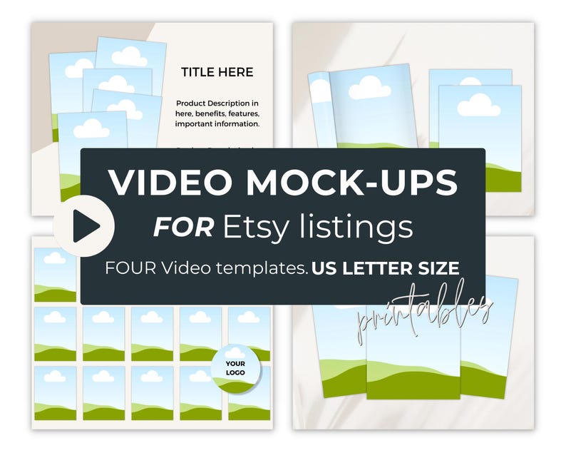 Canva editable animated video templates for Etsy listings.  Includes four video templates, suitable for digital product sellers selling US Letter size portrait digital products.