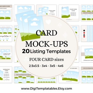 Lot de maquettes de cartes imprimables, cartes mémoire sur Etsy, jeu de cartes à jouer, cartes d'affirmation, modèles de fiches techniques pour produits numériques, édition sur Canva