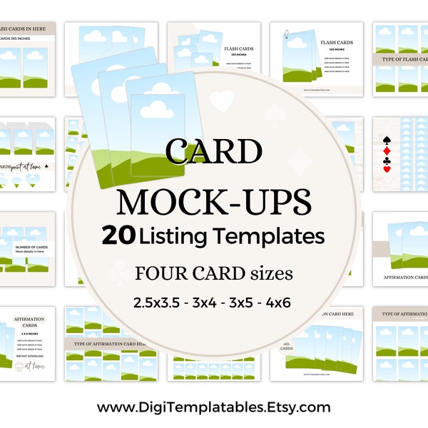 Printable Card Mockup Bundle, Flashcards on Etsy, Playing Card Deck, Affirmationcards, Listing Templates for Digital Products, Edit in Canva