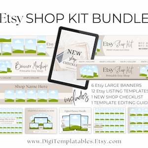 Etsy Shop Kit, Listing Mockup Bundle, Digital Download Mockup, Drag and Drop Canva Editable Template, Etsy Big Banner Digital Shop