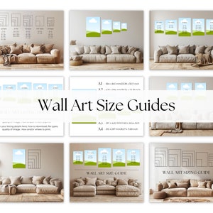 Größentabellen für digitale Kunst, bearbeitbare Canva Wandkunst Größentabelle, Wandkunst Mockup Bundle, druckbare Größetabelle für Wohnkultur