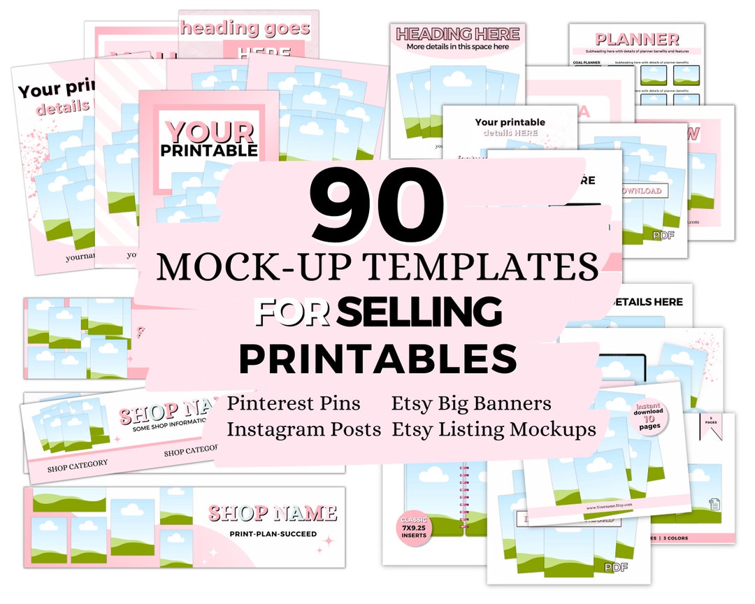 Editable Printables Mockup Bundle, Etsy Shop Listing Templates, Big ...