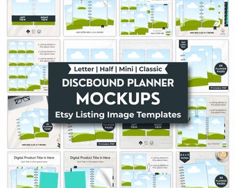Planner Mockup Canva, Discbound US Letter Digital Product Etsy Listing Template, Journal Page Mockup Bundle, Drag and Drop Canva Design