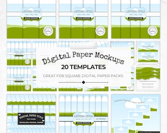Digitale papiermockup, Etsy printbare winkelmockup, digitaal papierpakket voor productvermeldingen, digitale productpresentatie in Canva, ontwerp met slepen en neerzetten