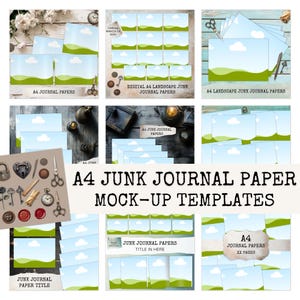 A4 Junk Journal Page Mockup Template, Drag and Drop Etsy Listing Template, Landscape Digital Paper Downloadable Mockup Bundle