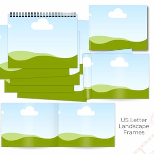 US Letter Landscape custom made Canva frames.  Drag and drop your digital products into the pre sized Canva frames.  Suitable for digital products 11 inches wide and 8.5 inches high.