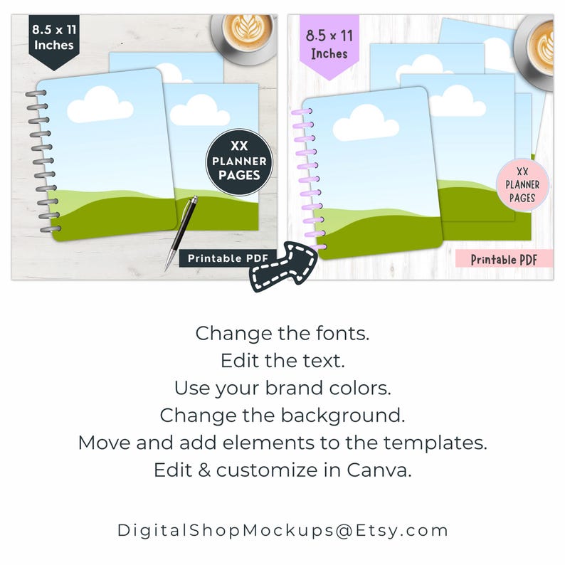 Planner Mockup Canva, Discbound US Letter Digital Product Etsy Listing Template, Journal Page Mockup Bundle, Drag and Drop Canva Design image 6